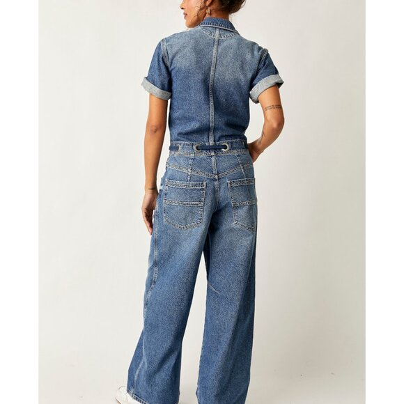 FREE PEOPLE We The Free Edison Wide-Leg Coverall / Cape Blue - Picture 6 of 10